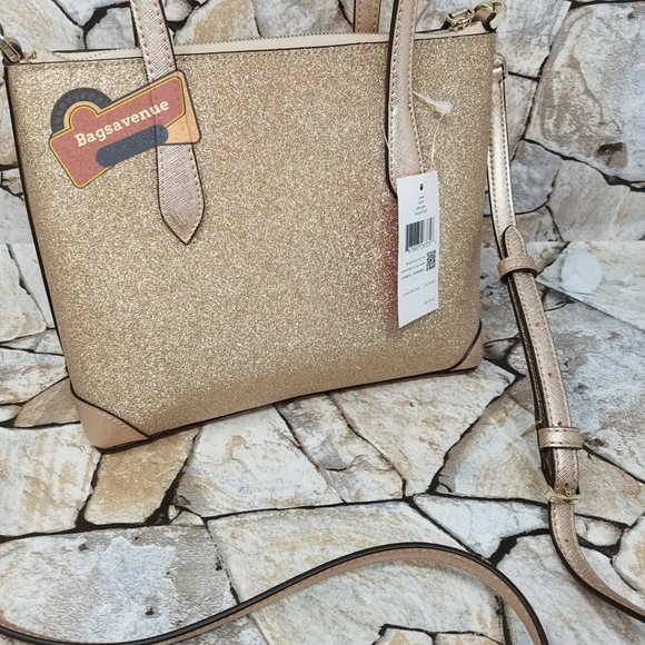 Lola Joeley Shimmy Glitter Lola Satchel Crossbody Rose Gold Small Kate Spade - Picture 3 of 14